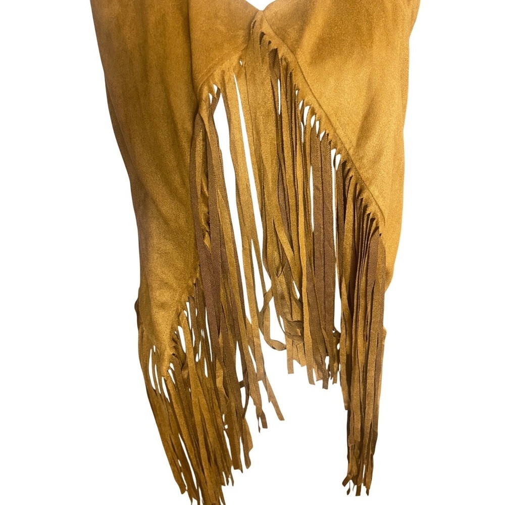 Boho Western Fringe Vest Faux Suede Polyester Camel XL Festival Cowboycore - Picture 4 of 7
